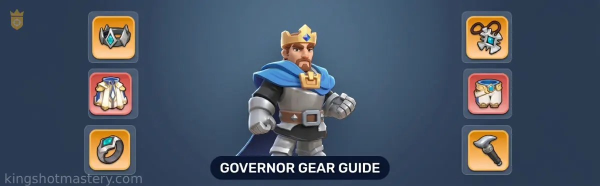 Kingshot Governor Gear guide header showing troop-type gear progression and upgrade planning